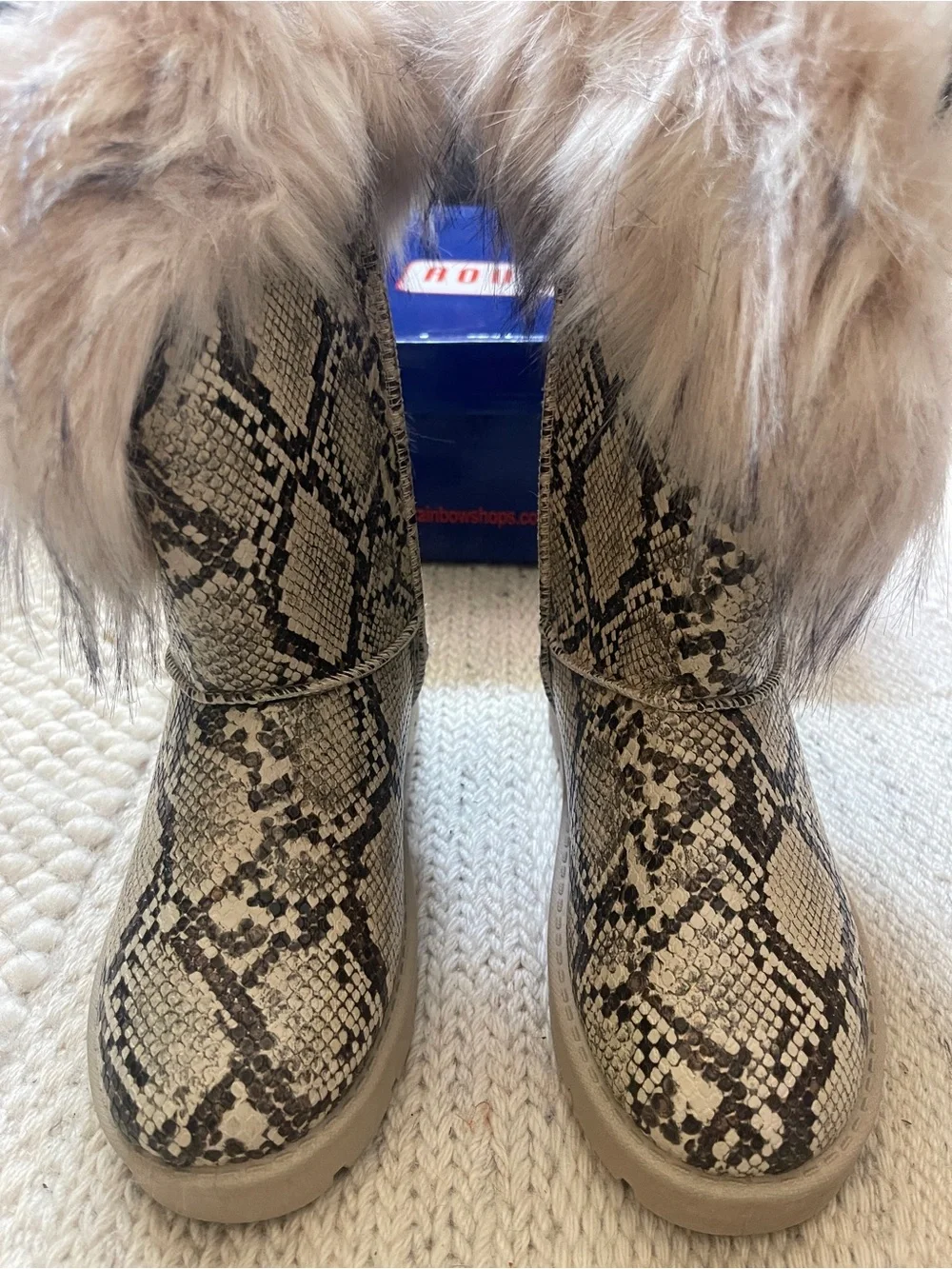 Snake Print Furry Boots by Rouge. Size S.
